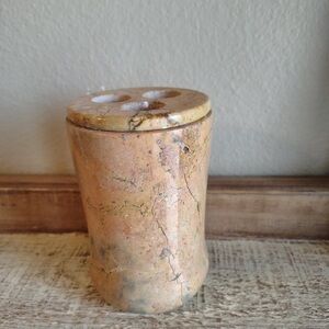 Carved Marble Stone Toothbrush Pen Holder Desk Bathroom Accessory Classic Peach